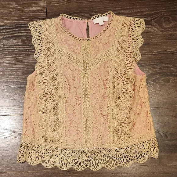 ❤️ NWOT! ANTHROPOLOGIE ERI + ALI SYDNEY LACE BLOUSE / TOP IN BEIGE/PINK, XS - Picture 5 of 12